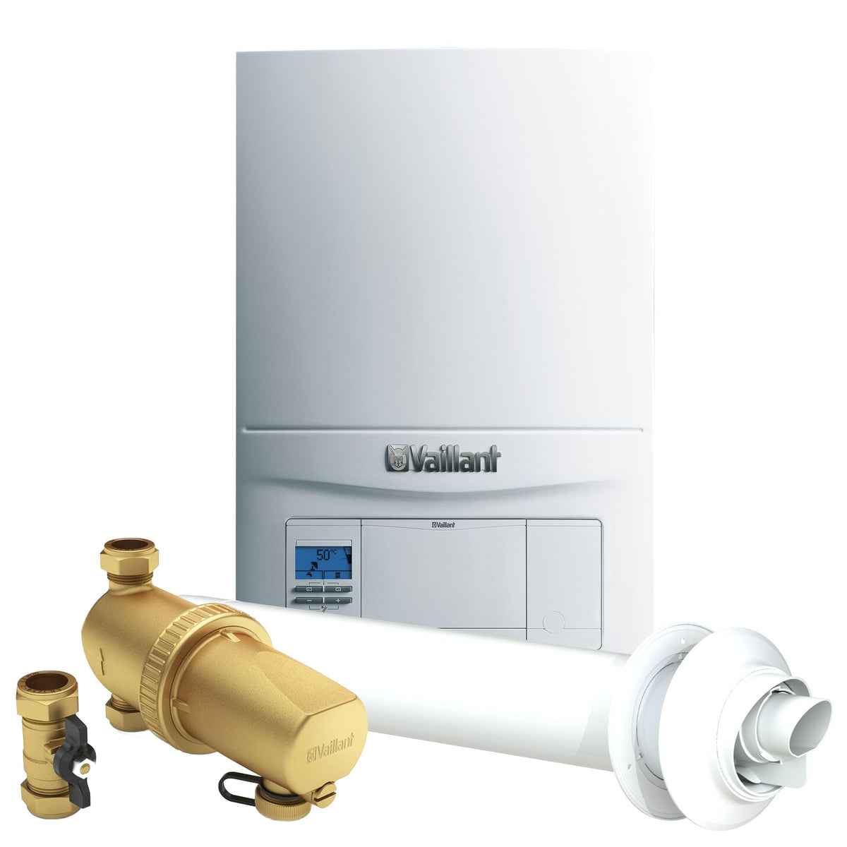 Vaillant ecoFIT Pure 825 25kW Combi Boiler Pack with Horizontal Flue & 15mm Scale Reducer&Vaillant Filter